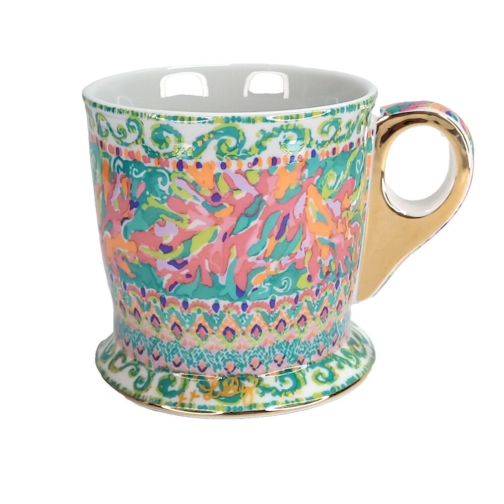LILLY PULITZER Ceramic Coffee Mug Layer Up Seek & Find, Shell Search Border 12oz
